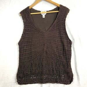 Talbots 3X Brown Hand Knit Crochet Sleeveless Tank Top Boho Y2K‎ Woodland Fairy
